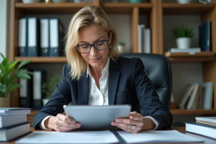 Femme d'affaires concentrée dans un bureau à domicile