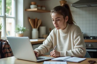 Jeune femme vérifiant le calendrier des vacances à la maison