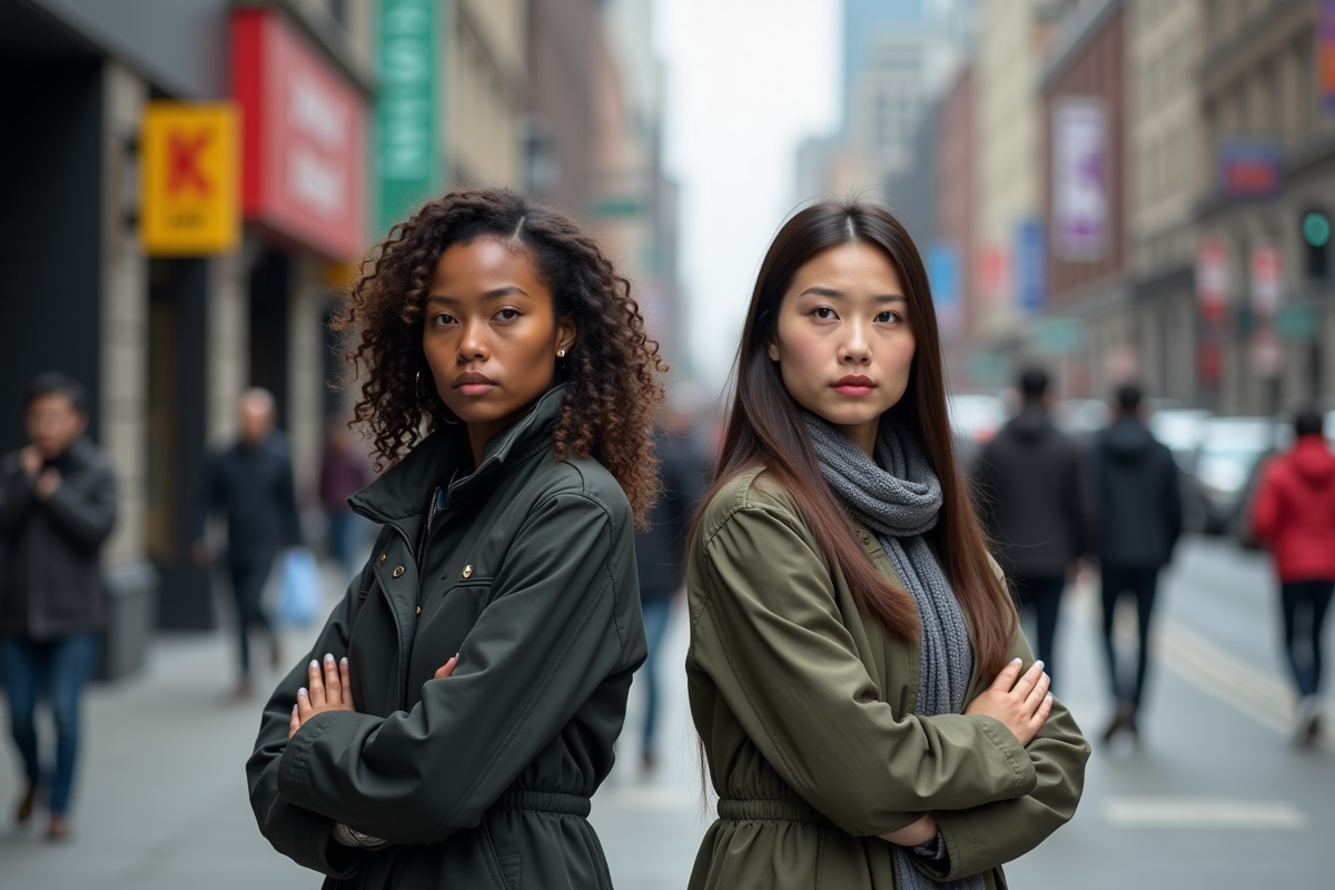 Deux femmes dans la rue urbaine en discussion