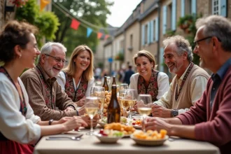 Groupe de personnes en costume traditionnel français lors d'une fête
