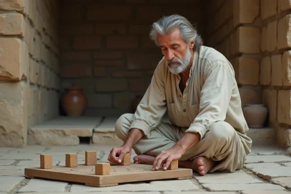 Homme âgé jouant à un jeu ancien sur un plateau en plein air