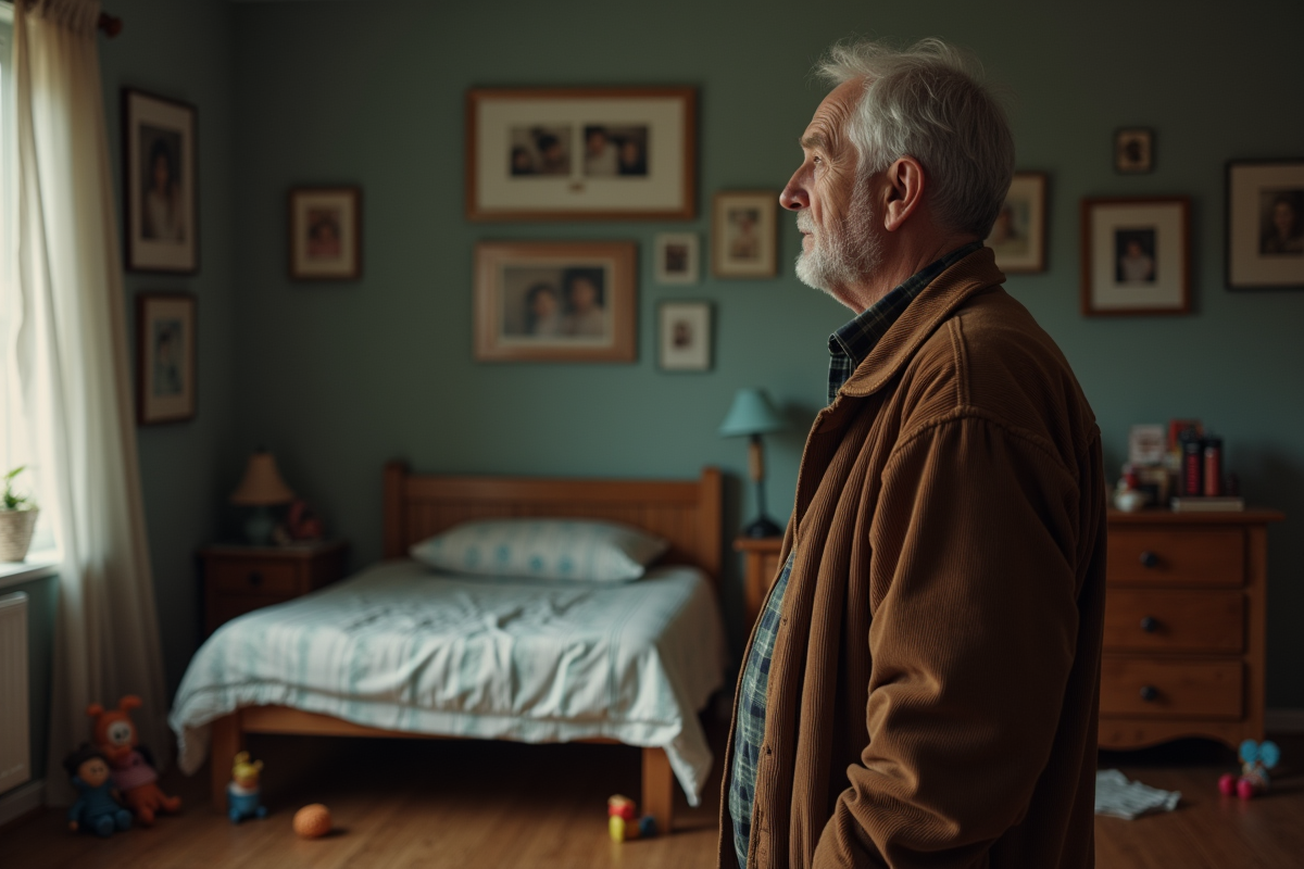 Homme âgé regardant un lit d