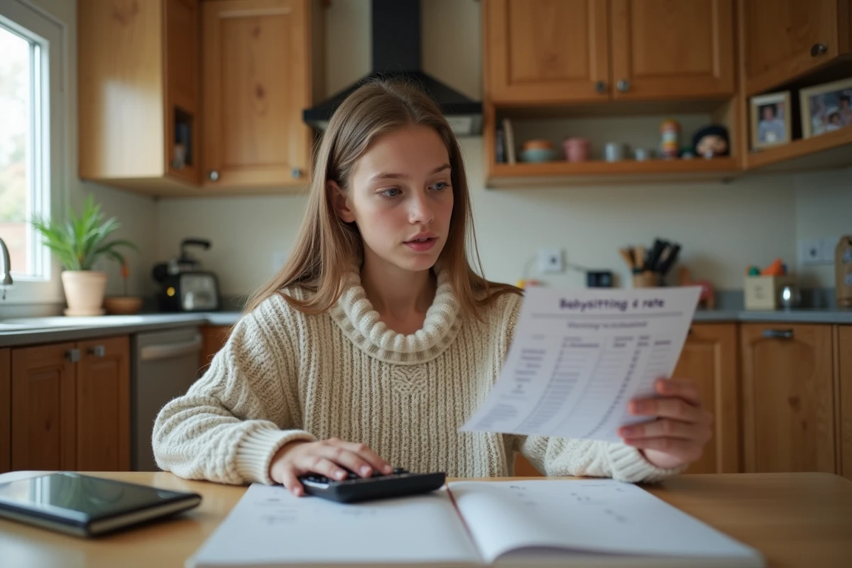 Jeune fille responsable en cuisine avec calculatrice