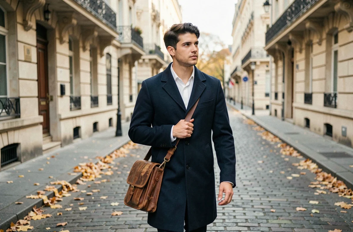 Jeune homme marchant dans une rue parisienne en automne, évoquant l'identité personnelle et le parcours de vie
