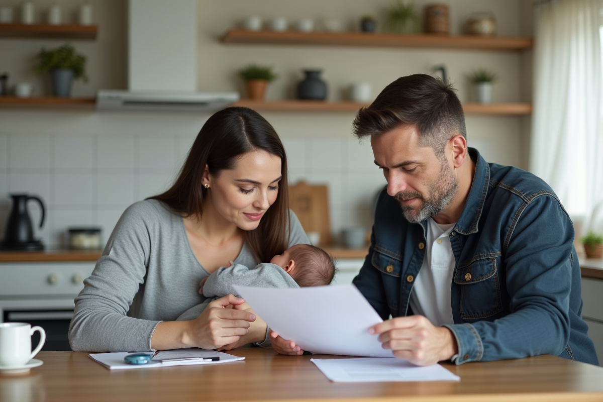 Père regardant sa partenaire allaiter dans la cuisine