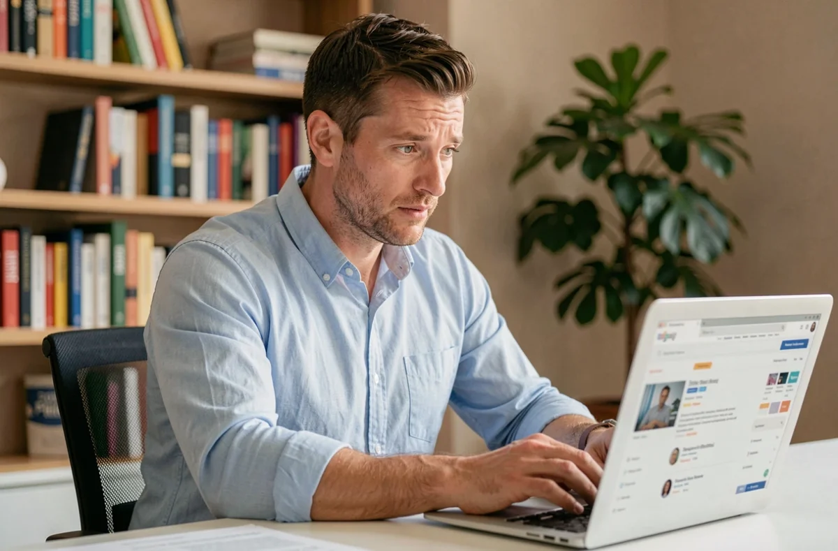 Homme cherchant des informations sur la vie privée d'une célébrité française sur Internet